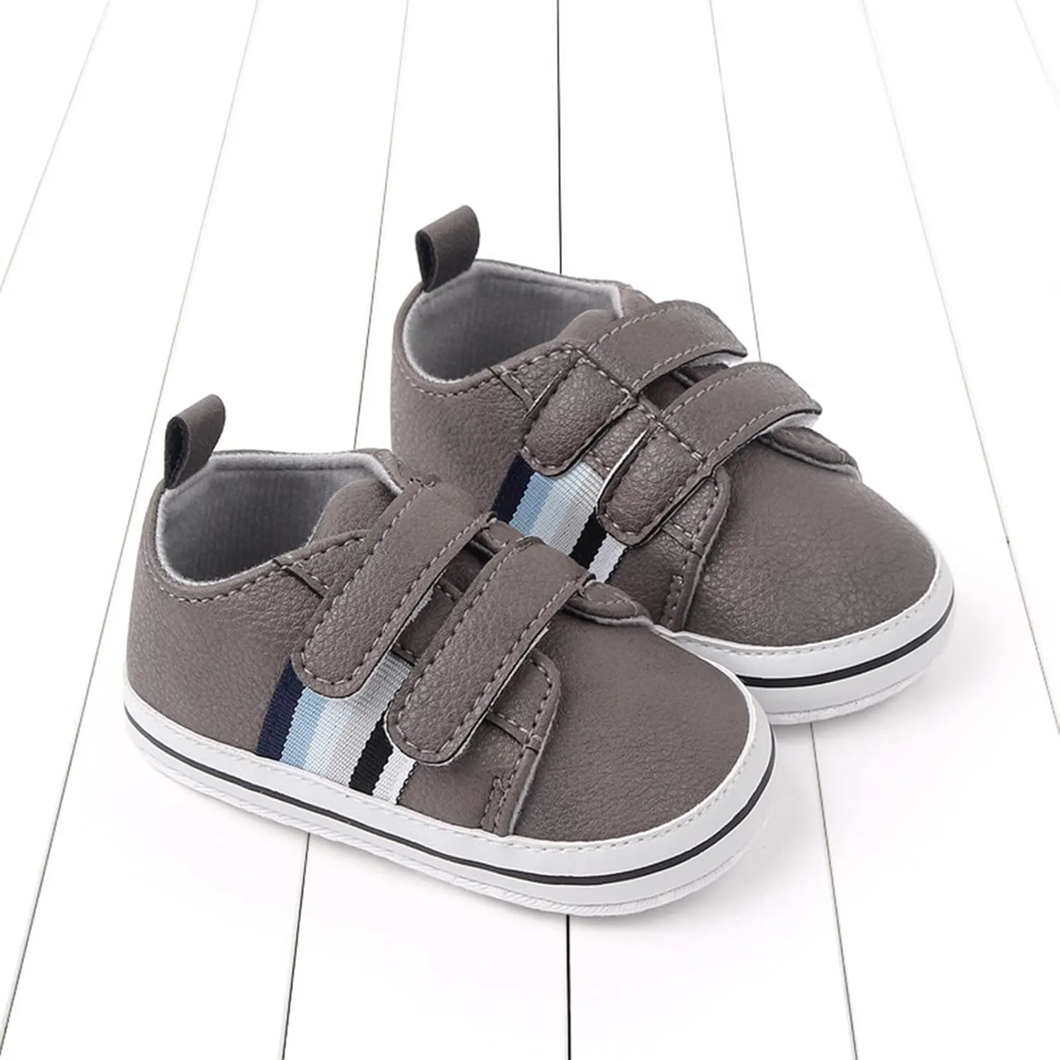 Baby Boys Girls Double Strap Leather Prewalker Sneakers Toddler Infant Anti-Slip Soft Lightweight First Step Shoes