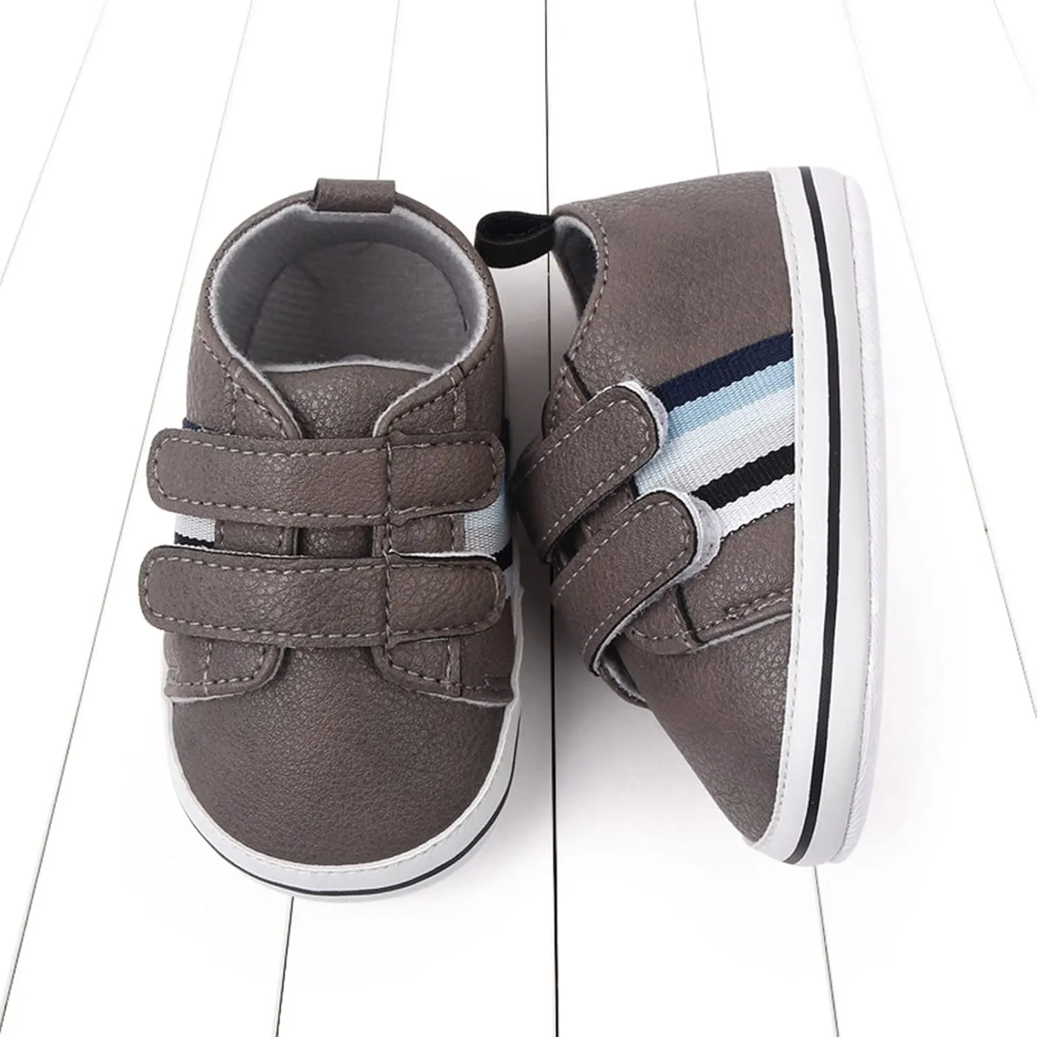 Baby Boys Girls Double Strap Leather Prewalker Sneakers Toddler Infant Anti-Slip Soft Lightweight First Step Shoes