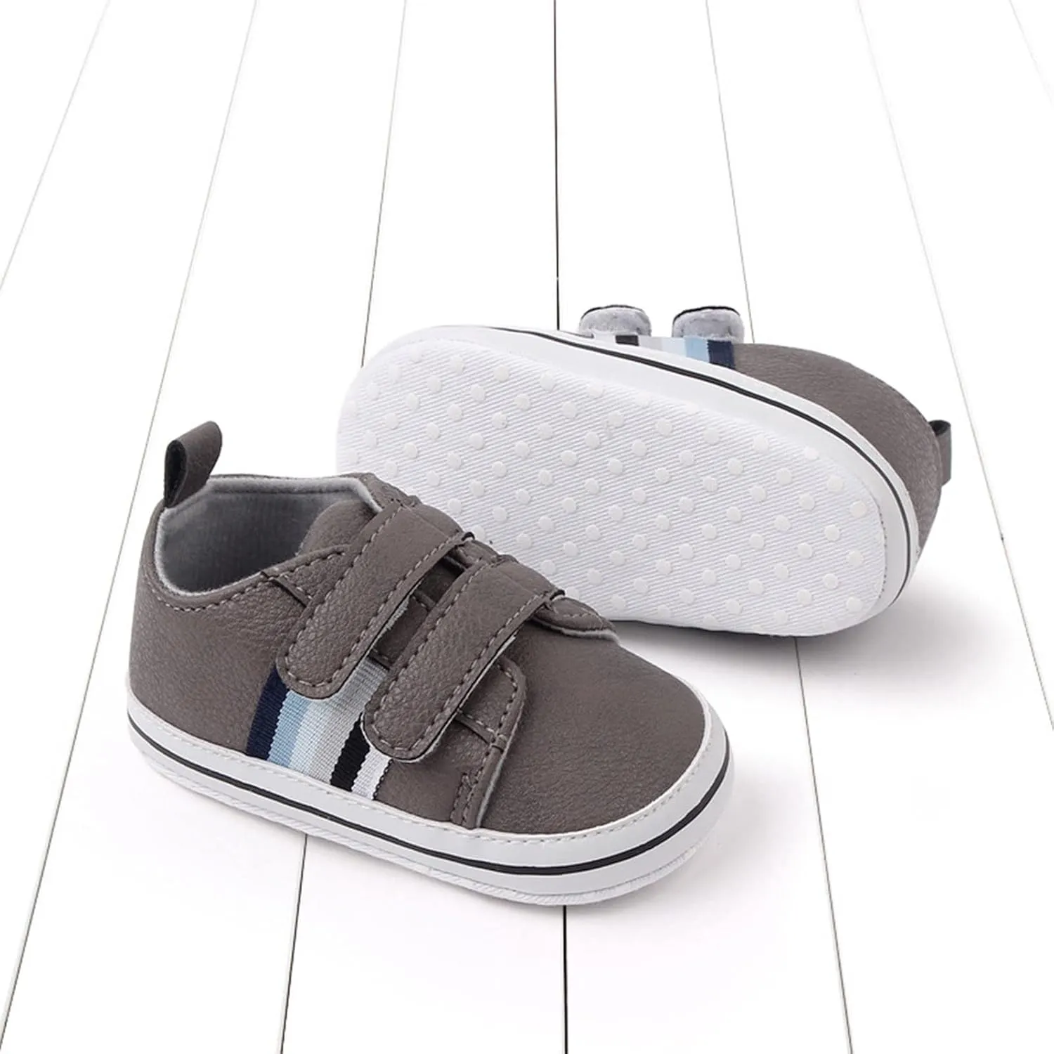 Baby Boys Girls Double Strap Leather Prewalker Sneakers Toddler Infant Anti-Slip Soft Lightweight First Step Shoes