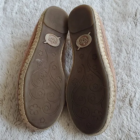 Born Women's Canvas Leather Striped Cream Espadrilles Size 8.5 M/W