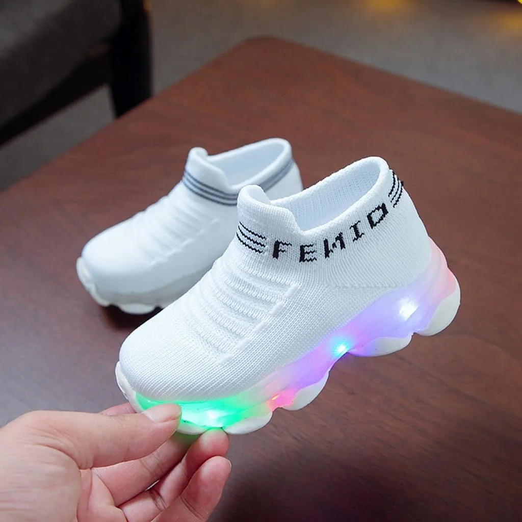 Boys School Shoes Baby Boys Girls Light Up Shoes, Lightweight Breathable Anti-Slip, Led Flashing Sport Sneakers for