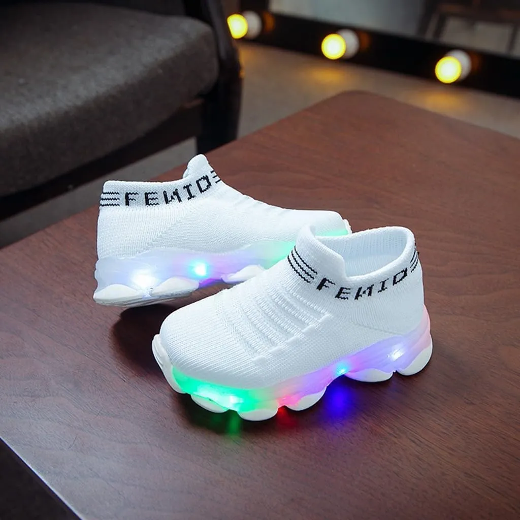 Boys School Shoes Baby Boys Girls Light Up Shoes, Lightweight Breathable Anti-Slip, Led Flashing Sport Sneakers for