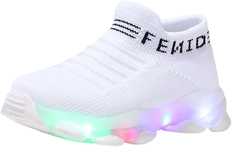 Boys School Shoes Baby Boys Girls Light Up Shoes, Lightweight Breathable Anti-Slip, Led Flashing Sport Sneakers for