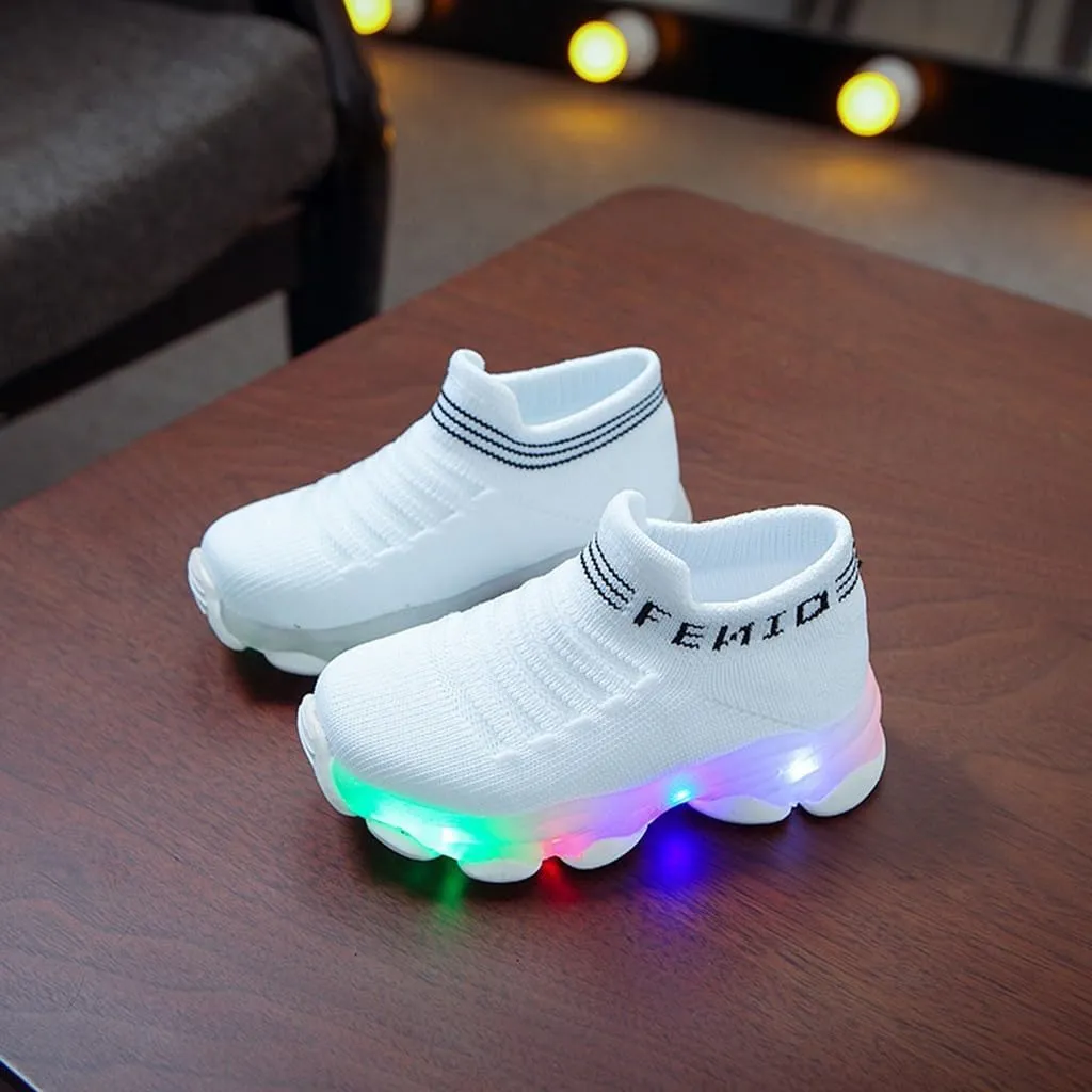 Boys School Shoes Baby Boys Girls Light Up Shoes, Lightweight Breathable Anti-Slip, Led Flashing Sport Sneakers for