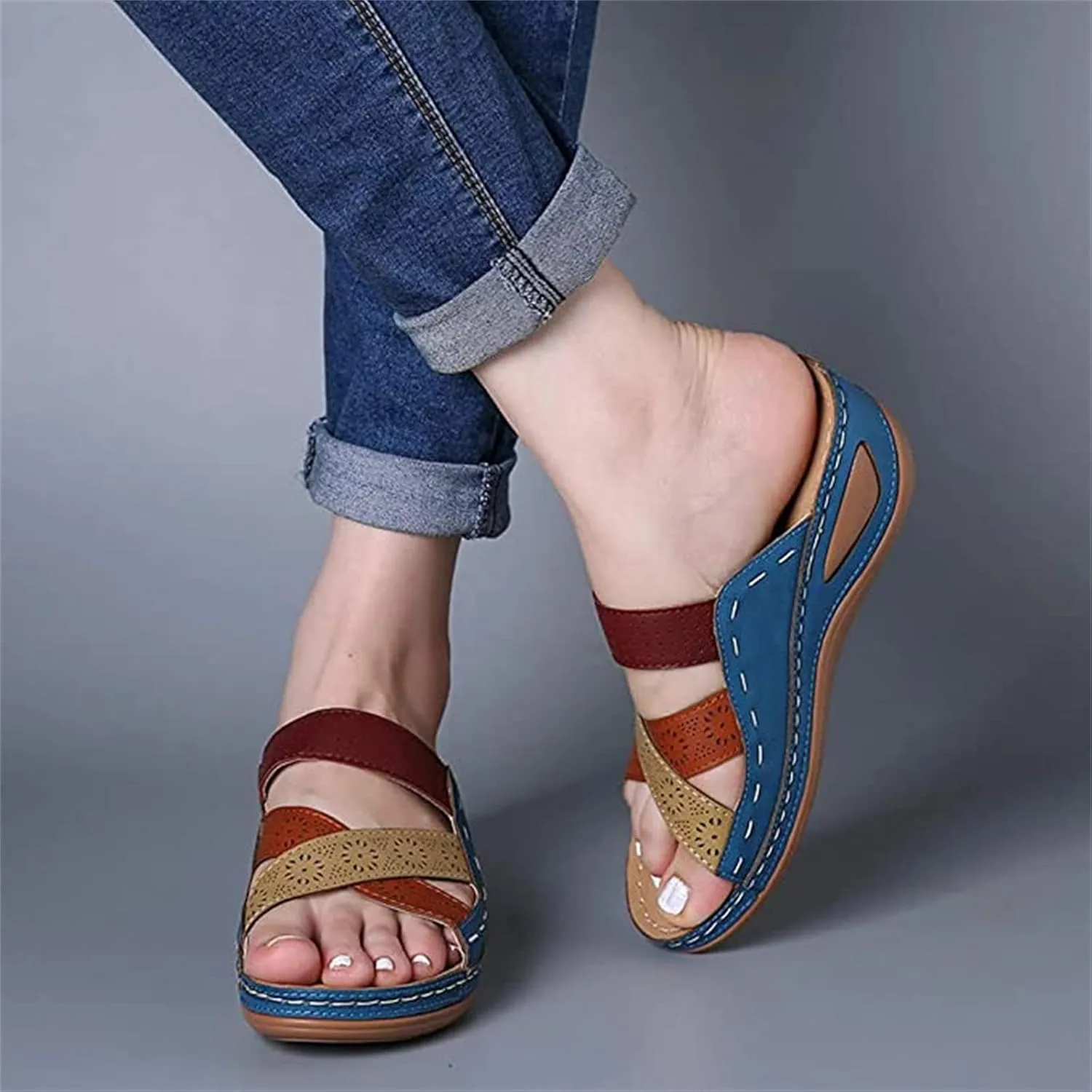 Ladmiple Sandals Women 2023 Trendy Floral Orthopedic Flip Flops with Arch Support Slippers Casual Roman Open Toe Sandal