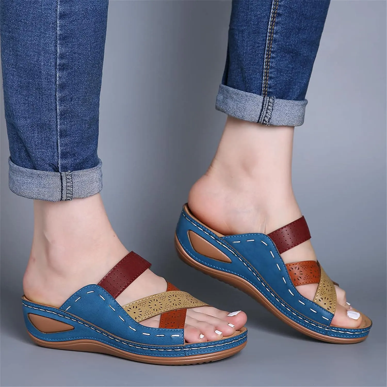 Ladmiple Sandals Women 2023 Trendy Floral Orthopedic Flip Flops with Arch Support Slippers Casual Roman Open Toe Sandal