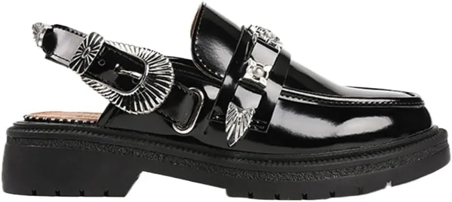 Loafers for Women Stylish Women's Summer Slingback Mules Casual Leather Flat Shoes with Buckle