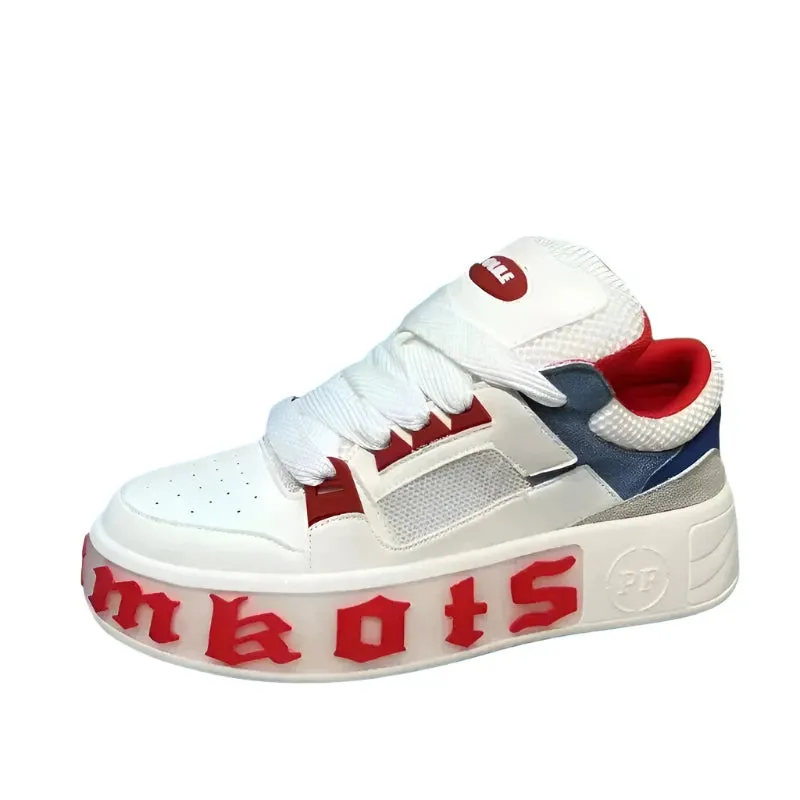 Men's Designer White Casual Sneakers - Breathable Microfiber Leather, Height-Increasing Platform Shoes