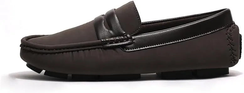 Men's Loafers Square Toe Leather Patchwork Penny Driving Loafers Flat Heel Slip Resistant Lightweight Classic Walking Slip-on