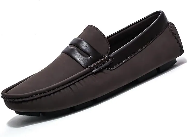 Men's Loafers Square Toe Leather Patchwork Penny Driving Loafers Flat Heel Slip Resistant Lightweight Classic Walking Slip-on