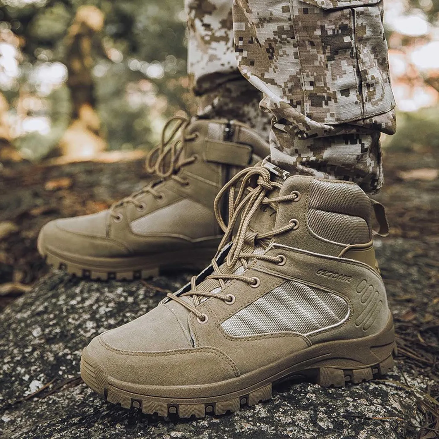 Men's Tactical Hiking Boots Lightweight Combat Boots Side Zipper Military Boots Durable Outdoor Desert Boots