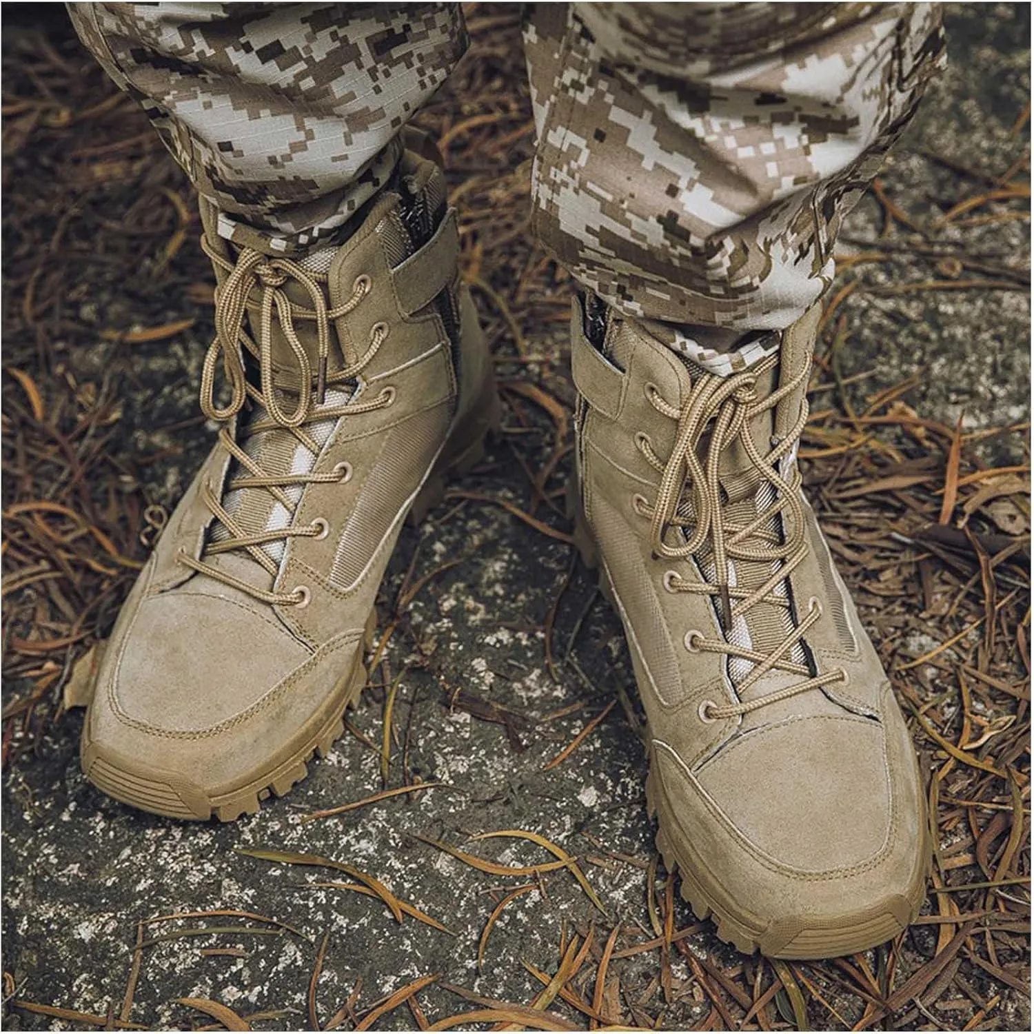 Men's Tactical Hiking Boots Lightweight Combat Boots Side Zipper Military Boots Durable Outdoor Desert Boots