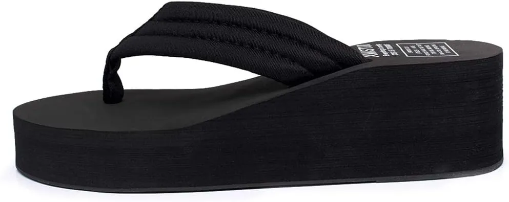 MIOKE Women's High Heel Wedge Flipflops Sandals Platform Slip On Nonslip Casual Summer Beach Thong Sandal