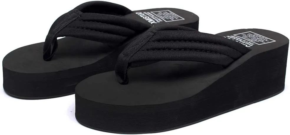 MIOKE Women's High Heel Wedge Flipflops Sandals Platform Slip On Nonslip Casual Summer Beach Thong Sandal
