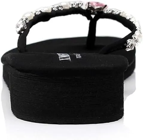 MIOKE Women's Sparkly Rhinestone Flat Flipflops Fashion Summer Beach Comfort Anti-Slip Pool Thong Sandals