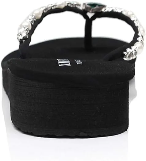 MIOKE Women's Sparkly Rhinestone Flat Flipflops Fashion Summer Beach Comfort Anti-Slip Pool Thong Sandals