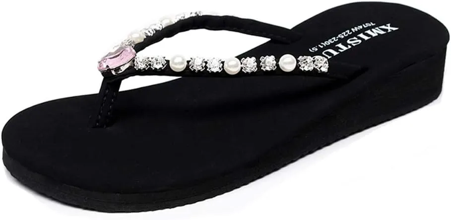 MIOKE Women's Sparkly Rhinestone Flat Flipflops Fashion Summer Beach Comfort Anti-Slip Pool Thong Sandals