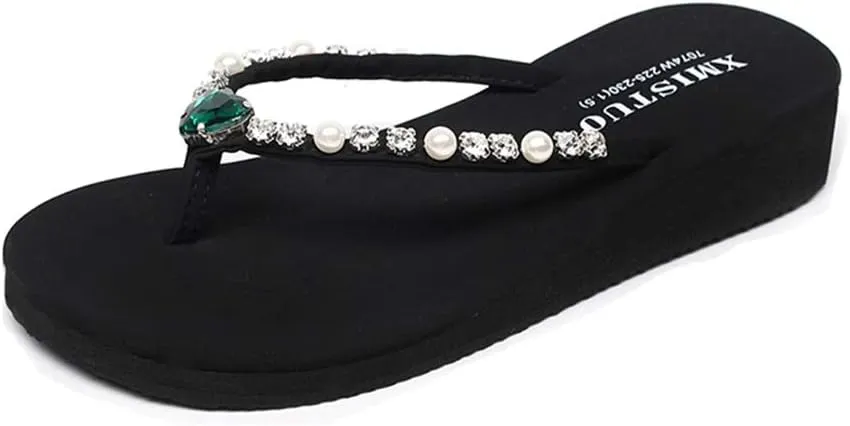 MIOKE Women's Sparkly Rhinestone Flat Flipflops Fashion Summer Beach Comfort Anti-Slip Pool Thong Sandals