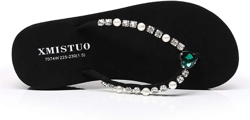 MIOKE Women's Sparkly Rhinestone Flat Flipflops Fashion Summer Beach Comfort Anti-Slip Pool Thong Sandals