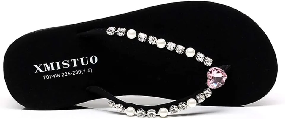 MIOKE Women's Sparkly Rhinestone Flat Flipflops Fashion Summer Beach Comfort Anti-Slip Pool Thong Sandals