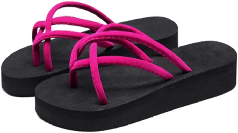 MIOKE Women's Strappy Flat Flipflops Summer Platform Slip On Comfort Nonslip Casual Beach Thong Sandals