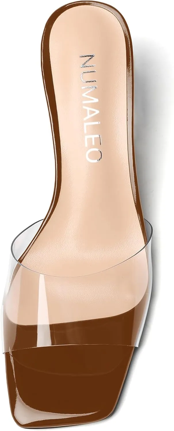 NUMALEO Womens Wedding Slip On Stylish Casual Open Toe Patent Stiletto Mid Heel Heeled Sandals 2.5 Inch