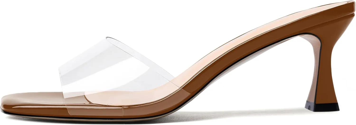 NUMALEO Womens Wedding Slip On Stylish Casual Open Toe Patent Stiletto Mid Heel Heeled Sandals 2.5 Inch