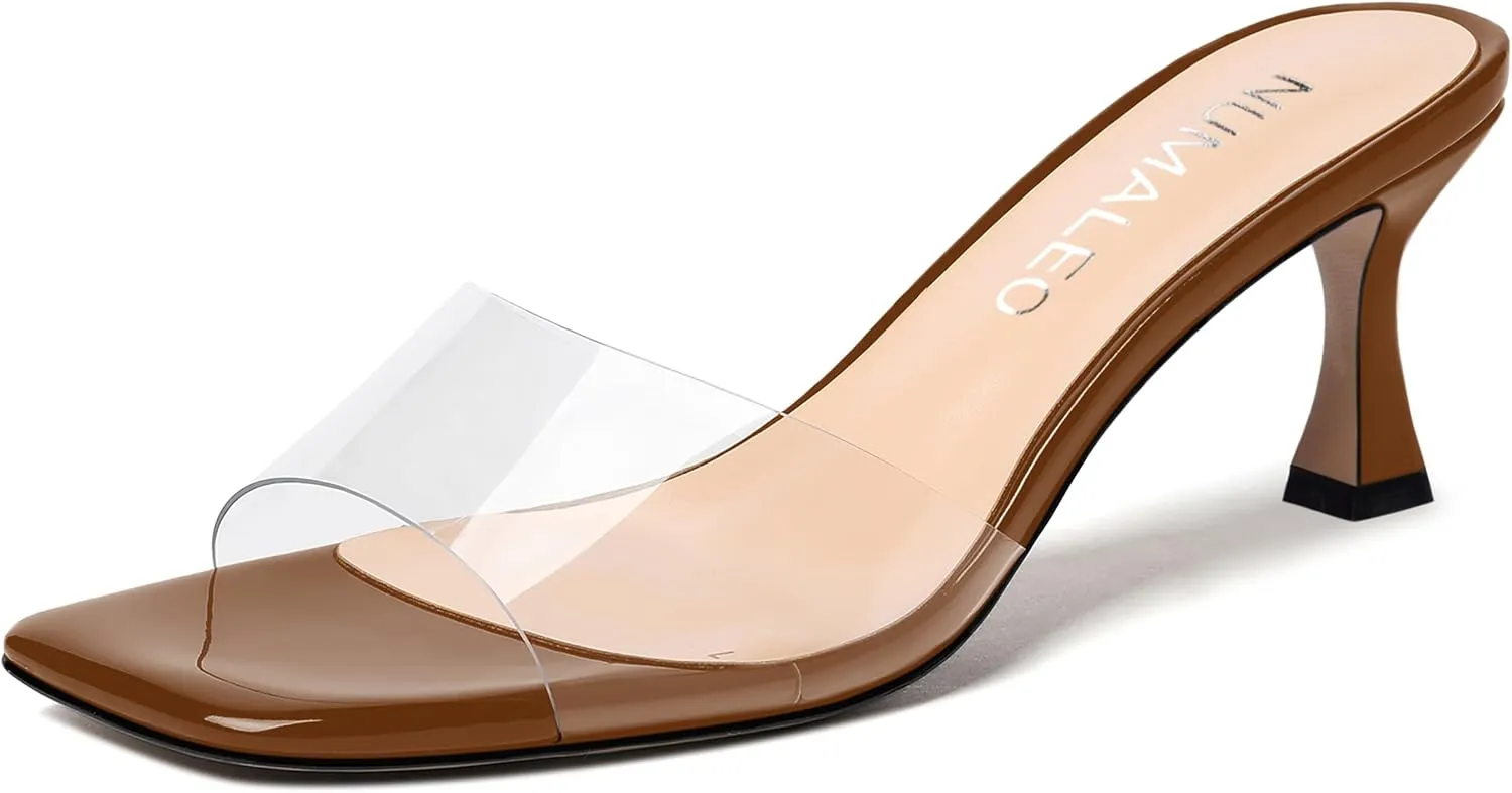 NUMALEO Womens Wedding Slip On Stylish Casual Open Toe Patent Stiletto Mid Heel Heeled Sandals 2.5 Inch