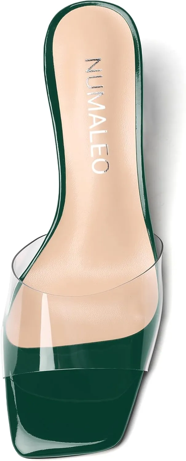 NUMALEO Womens Wedding Slip On Stylish Casual Open Toe Patent Stiletto Mid Heel Heeled Sandals 2.5 Inch