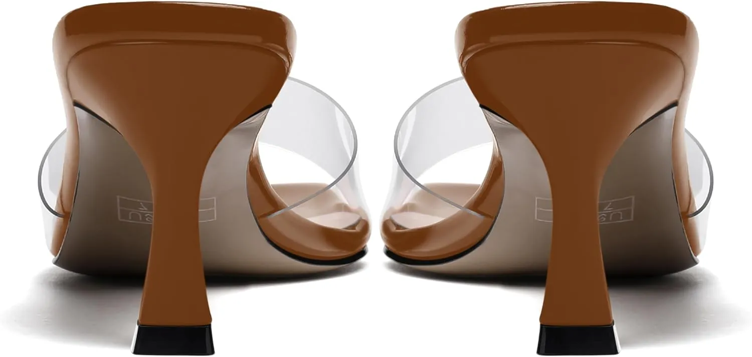 NUMALEO Womens Wedding Slip On Stylish Casual Open Toe Patent Stiletto Mid Heel Heeled Sandals 2.5 Inch