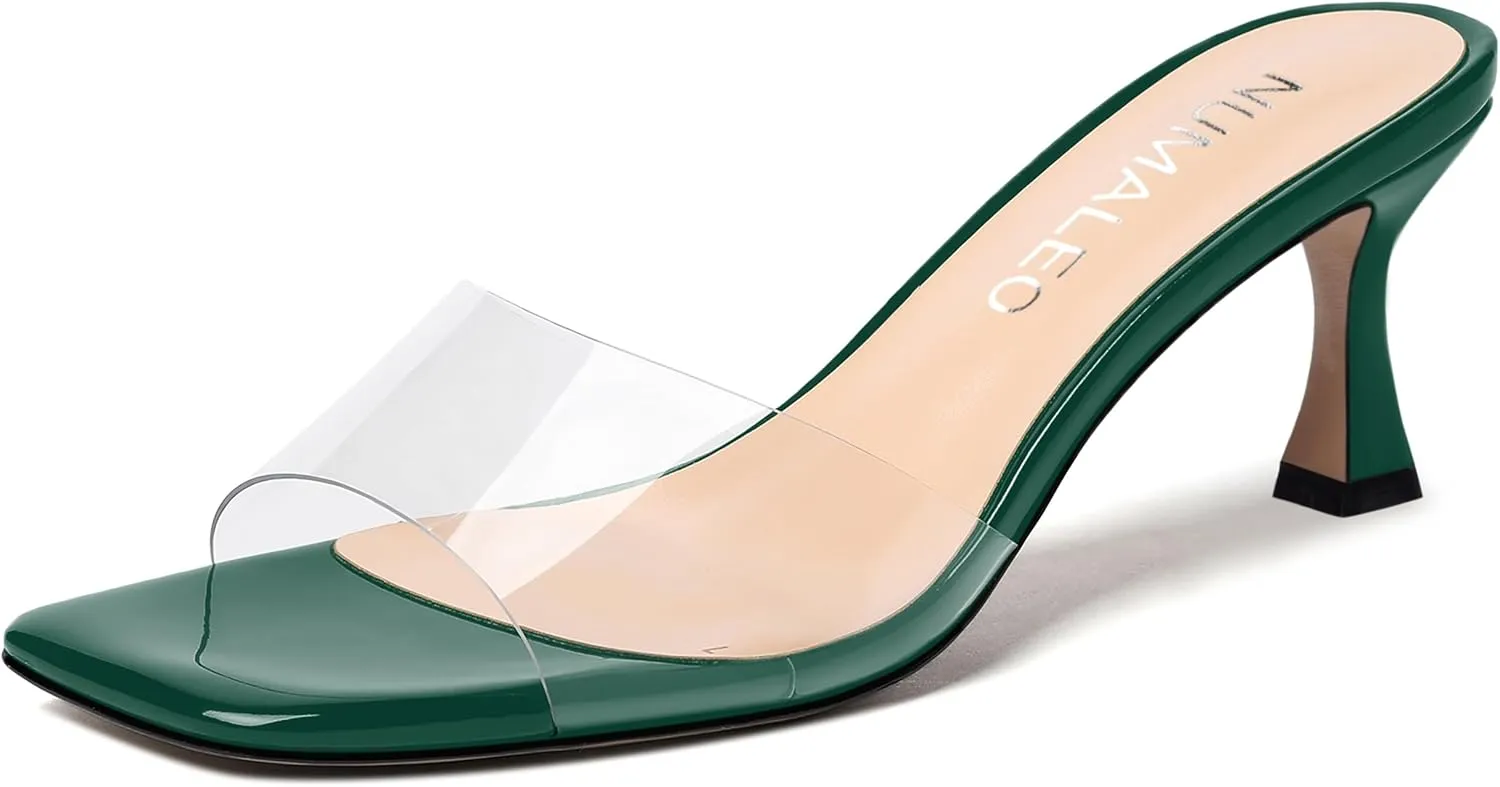 NUMALEO Womens Wedding Slip On Stylish Casual Open Toe Patent Stiletto Mid Heel Heeled Sandals 2.5 Inch