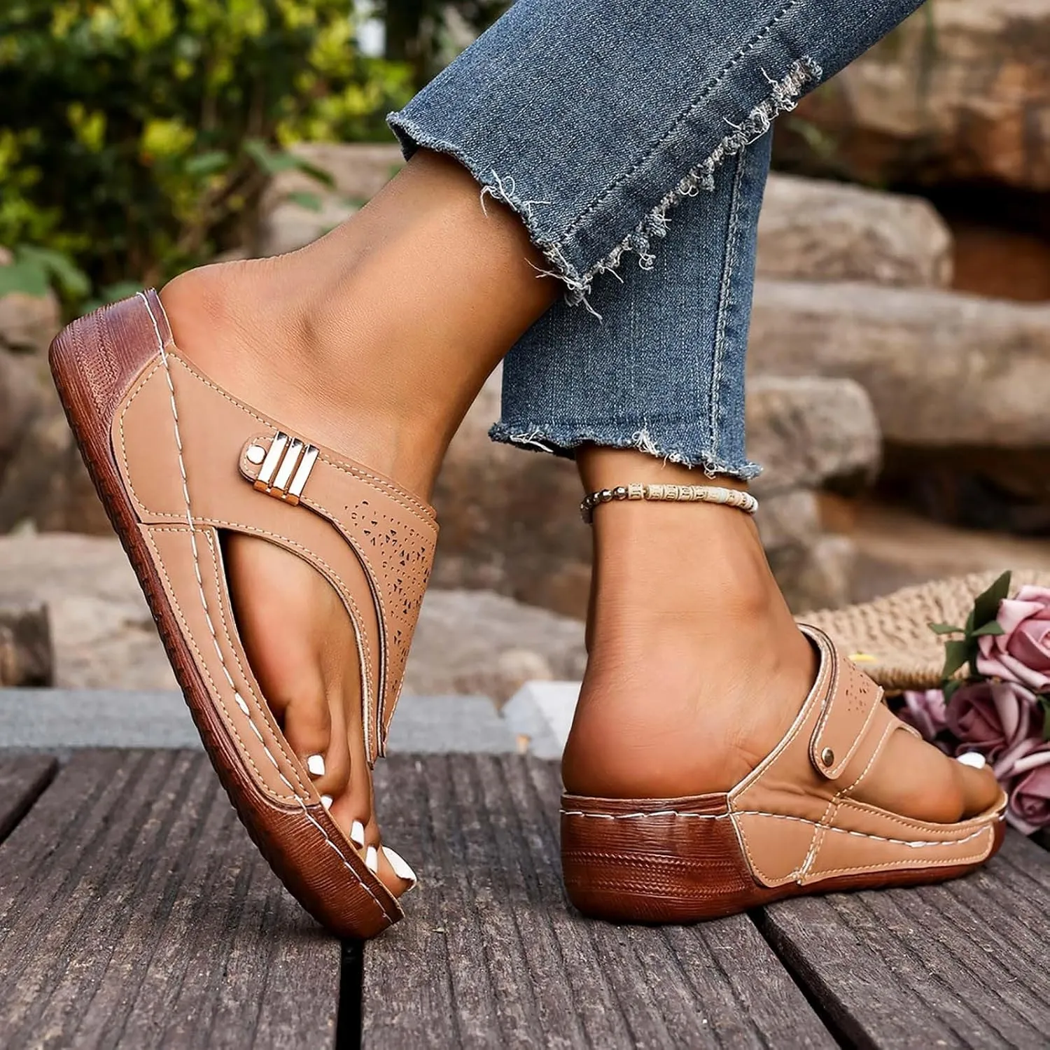 Orthopedic Sandals for Womens 2025 Trendy Comfortable Slip on Sandal Summer Casual Arch Support Wedge Shoes for Women