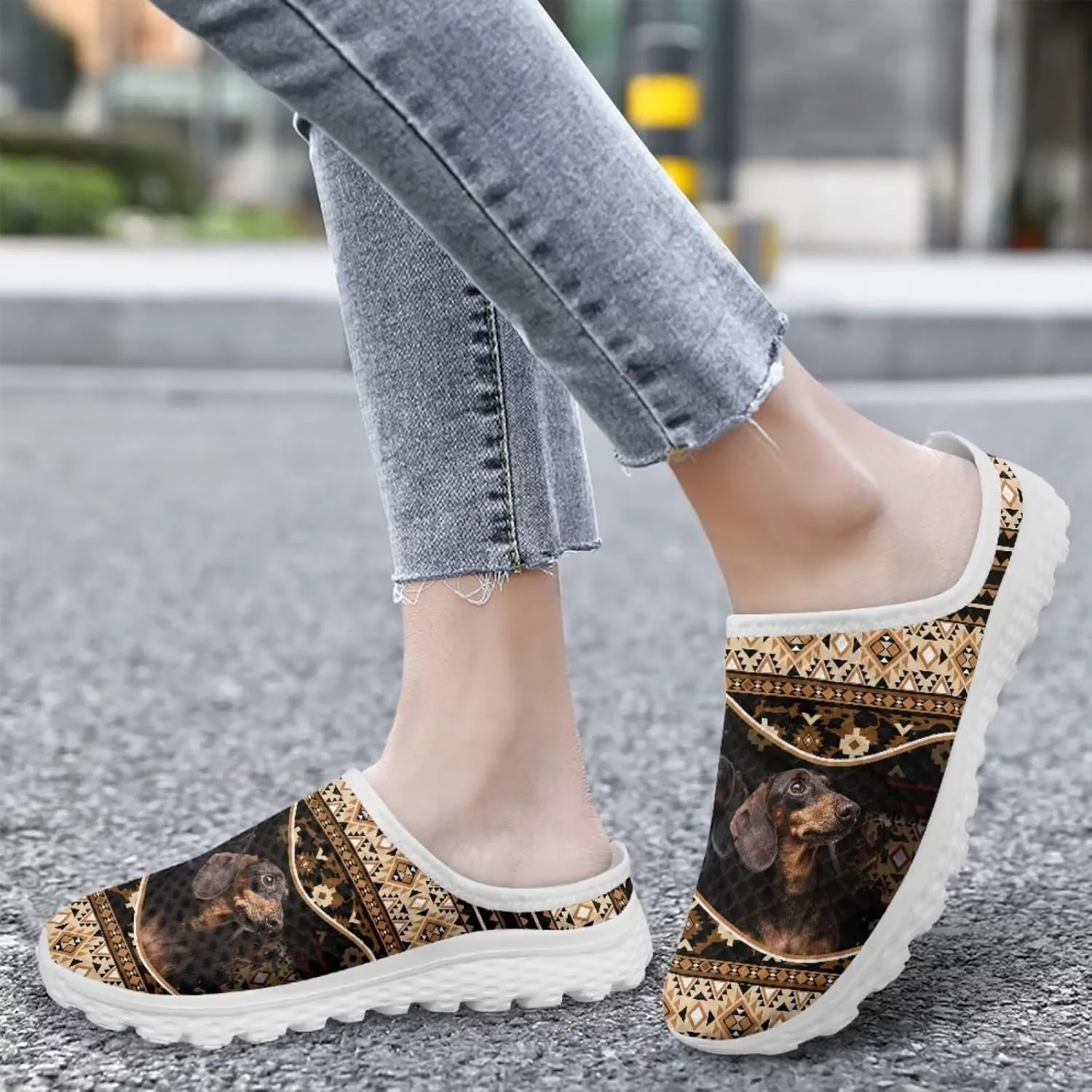 Retro Aztec Tribal Womens Walking Mules Sneakers Stylish Memory Foam Barefoot Slip On Teacher Nursing Loafers