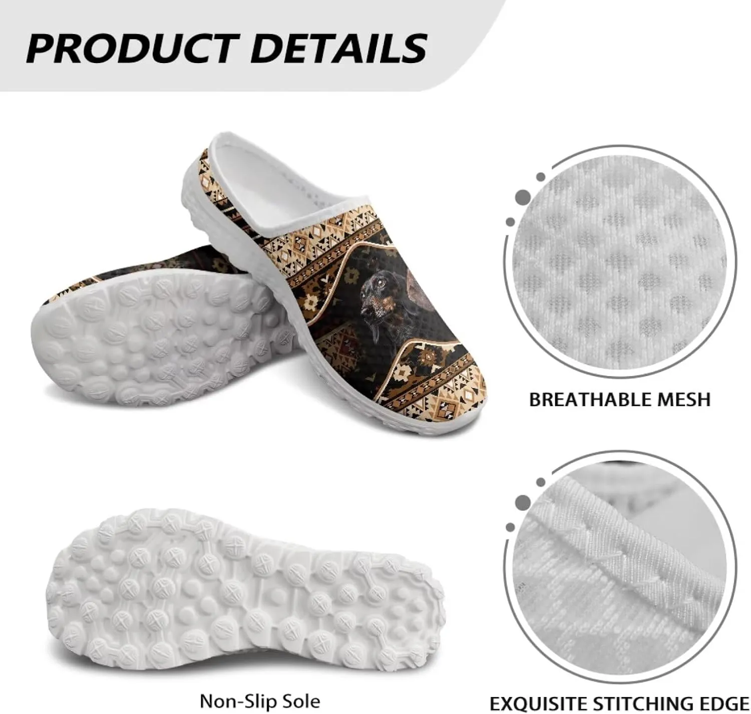 Retro Aztec Tribal Womens Walking Mules Sneakers Stylish Memory Foam Barefoot Slip On Teacher Nursing Loafers