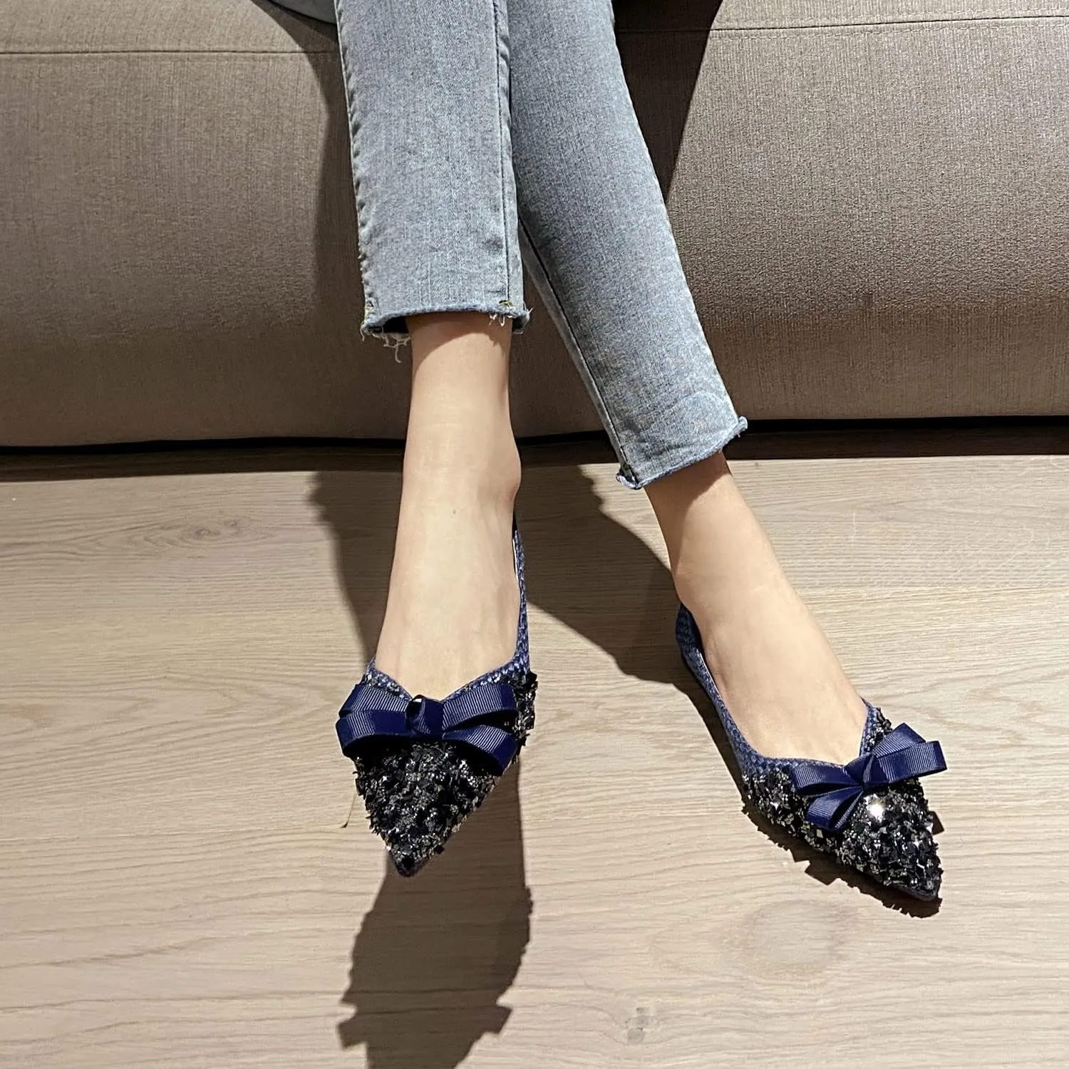SAILING LU Dressy Shoes for Women Pointed Toe Bowknot Ballet Flats Comfortable Light Weight Slip on Walking Loafers