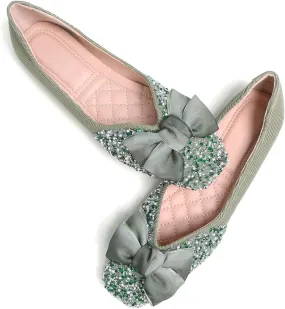 SAILING LU Square Toe Flats Shoes Rhinestoned Bowknots Ballet Flats for Women Studded Dress Shoes Comfort Light Weight Loafers