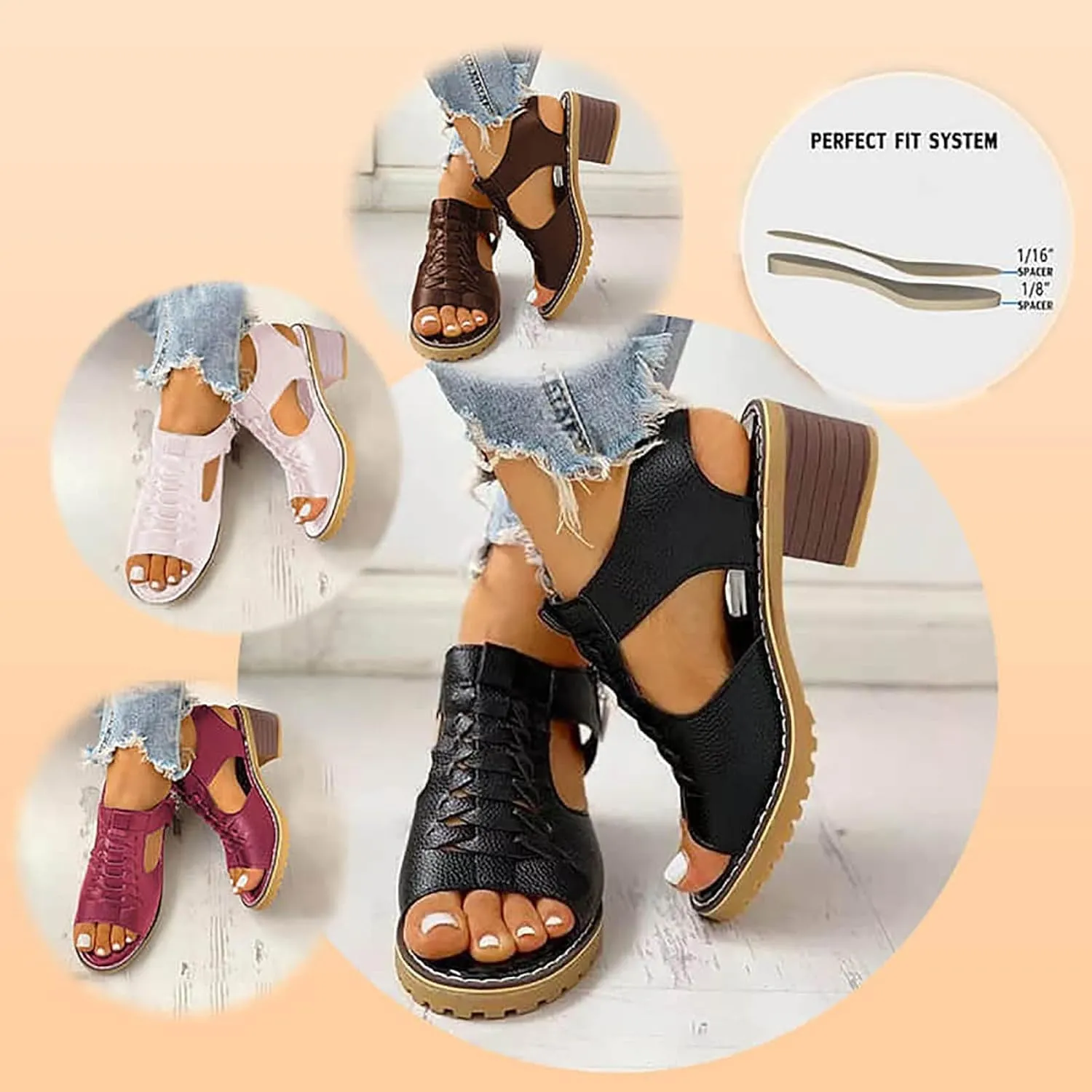 Summer Sandals for Women 2024 Womens Sandals 2024 Dressy Trendy Leather Open Toe Low Heel Sandals Shoes with Zipper
