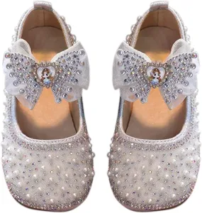 Toddler Baby Girls Glittery Dress Princess Bow Ballet Shoes Baby Soft Leather Shoes Baby House Shoes