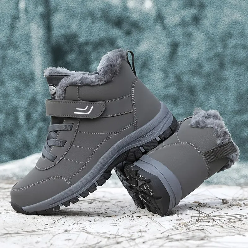 Warm and Durable Men's Snow Boots with Hook and Loop Fastener for Casual Hiking and Walking