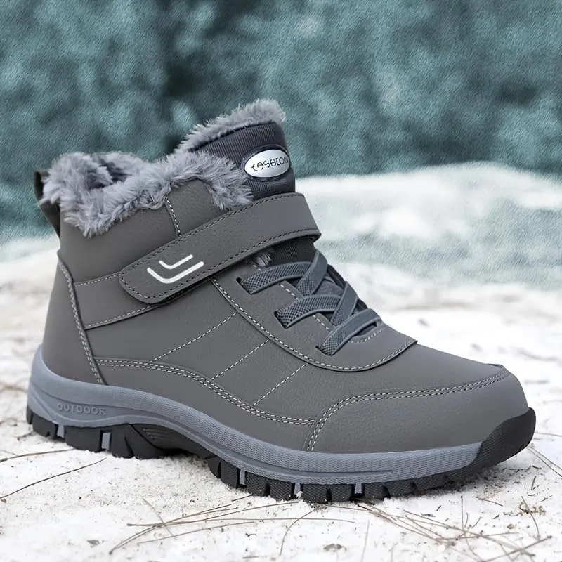 Warm and Durable Men's Snow Boots with Hook and Loop Fastener for Casual Hiking and Walking