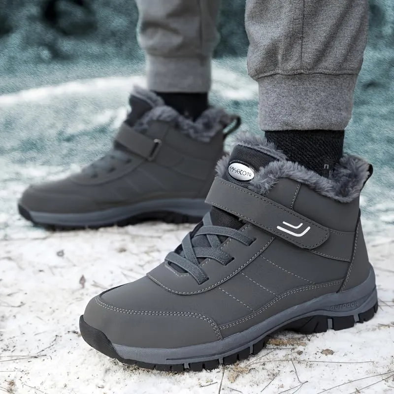 Warm and Durable Men's Snow Boots with Hook and Loop Fastener for Casual Hiking and Walking