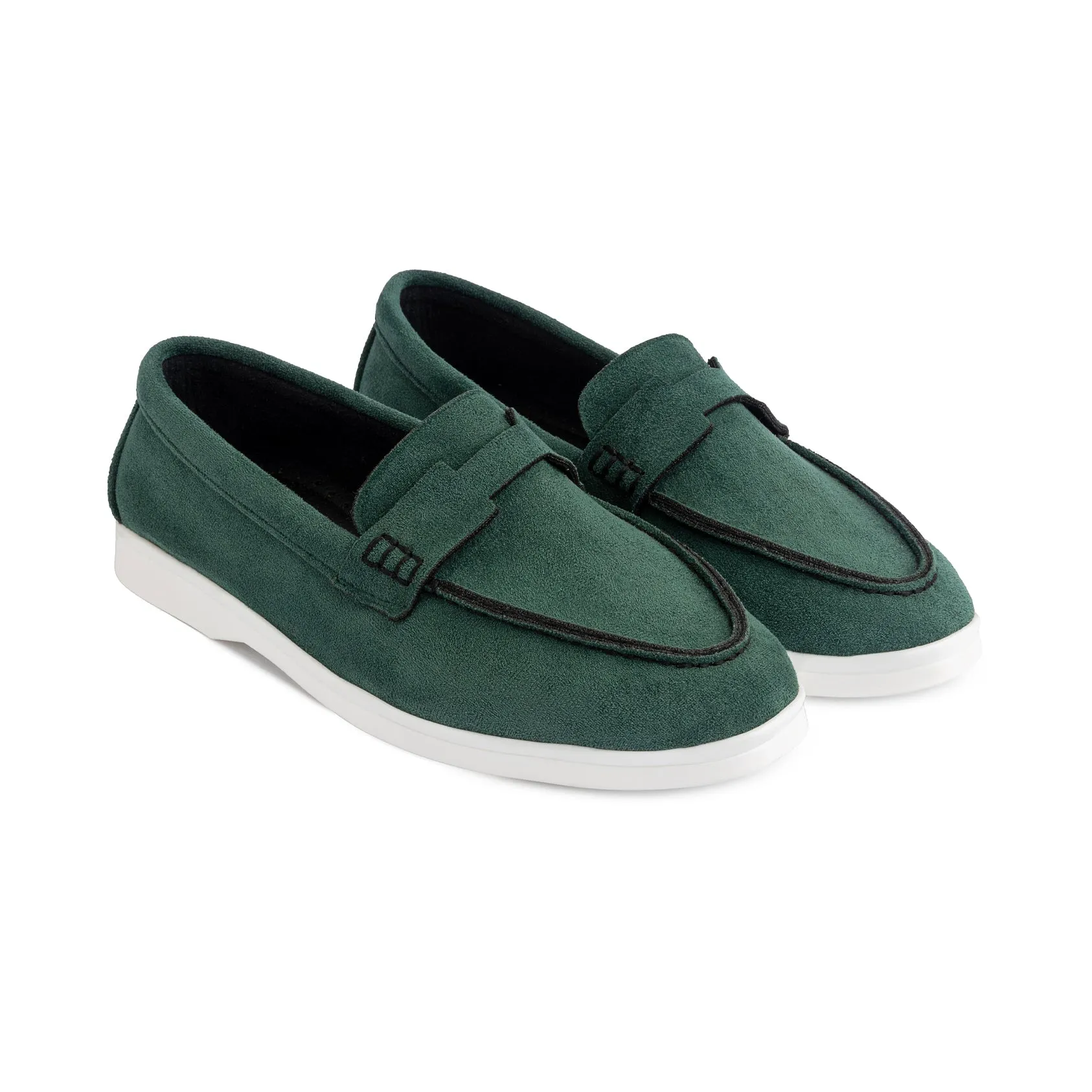 Women Suede Pointy Loafer - Olive