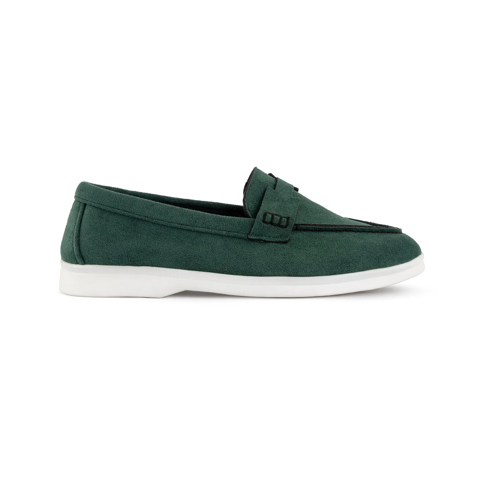 Women Suede Pointy Loafer - Olive