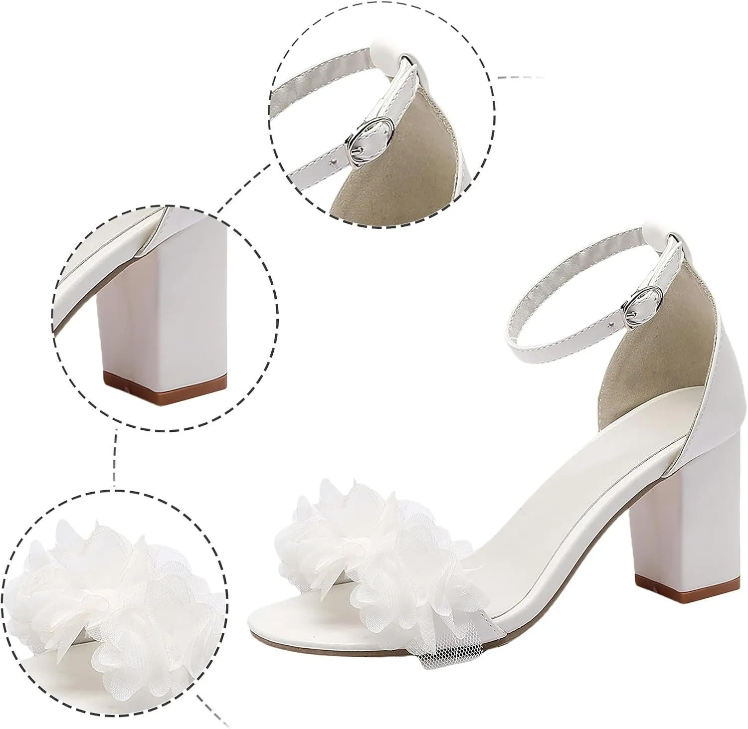 Women's Peep Toe Heel Sandals 2024 Flower Trendy Dressy Round Toe Summer Gladiator Casual Spring Chunky Heel Cutes