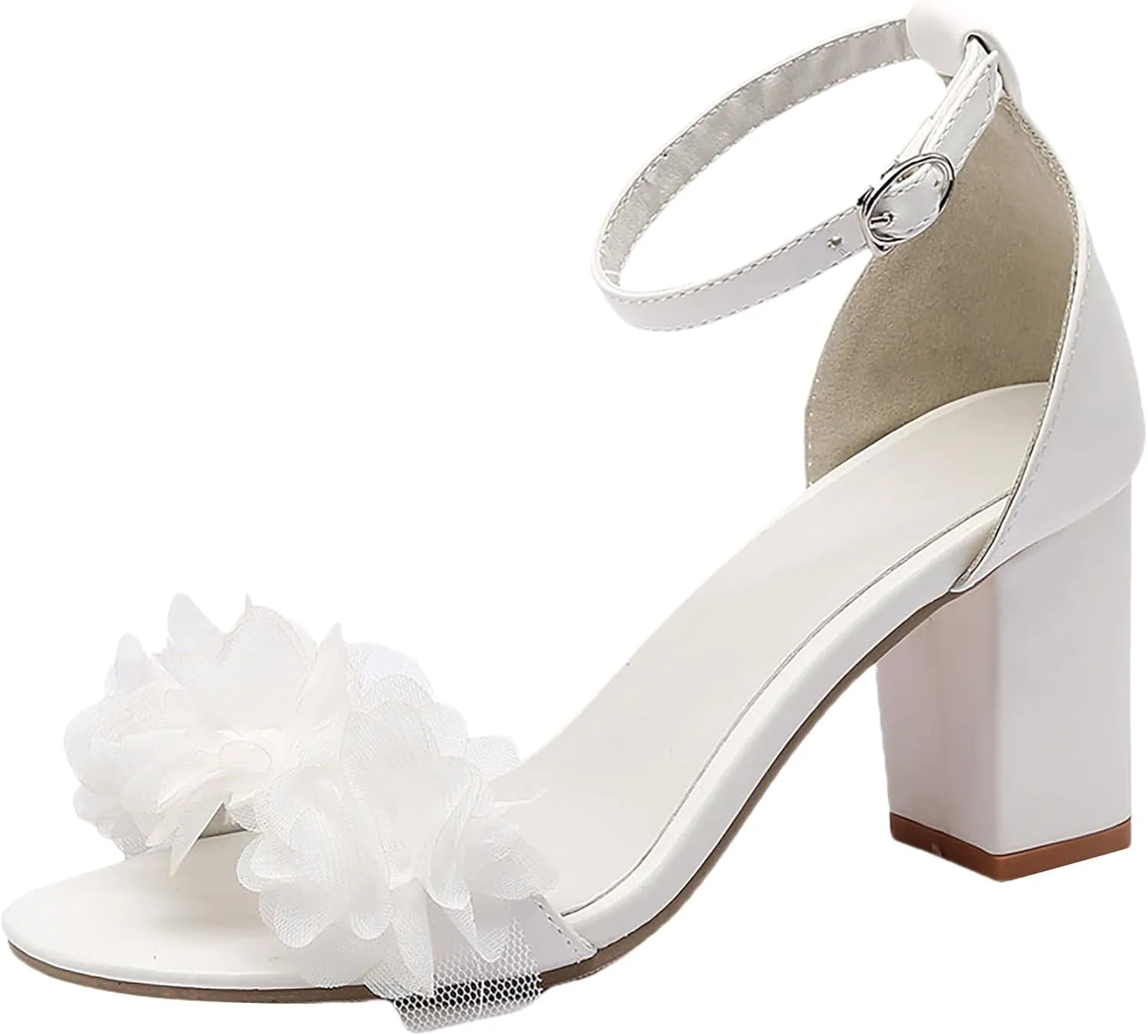 Women's Peep Toe Heel Sandals 2024 Flower Trendy Dressy Round Toe Summer Gladiator Casual Spring Chunky Heel Cutes
